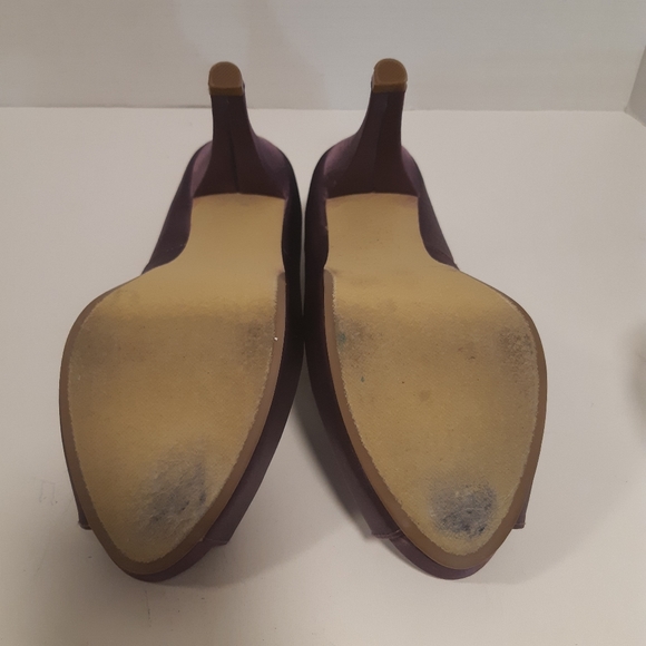 Purple Satin Peep Toe Heels - Picture 5 of 8